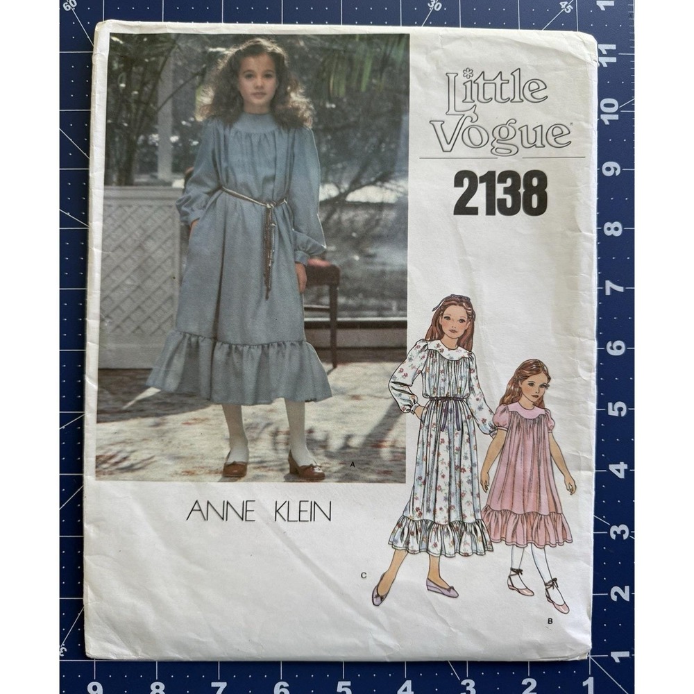 Little Vogue Anne Klein Pattern 2138 Girls Loose-Fit Pullover Dress Size 7 Uncut